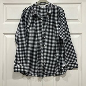 Old Navy The Classic Shirt Navy Blue White Gingham Button Down Womens Size Large